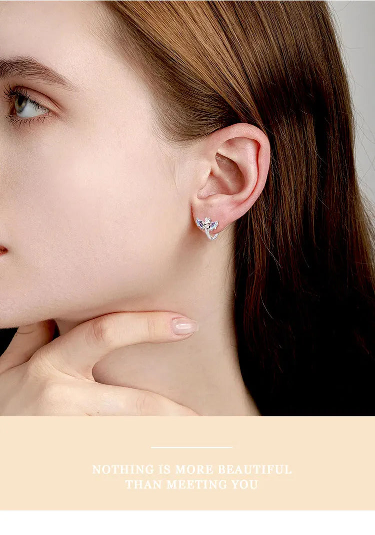 925 Sterling Silver Flying Dragon Hoop Earrings