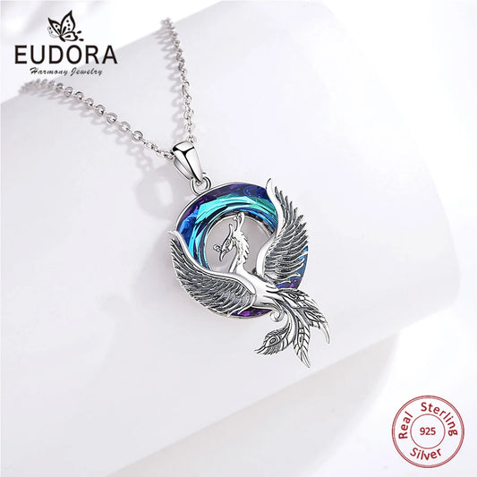 925 Sterling Silver Phoenix Neckalce Luxury Austrian Crystal
