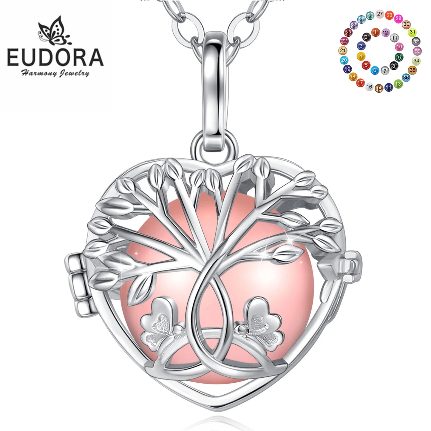 18mm Harmony Bola Ball Necklace White Gold Color Tree Of Life Pendant