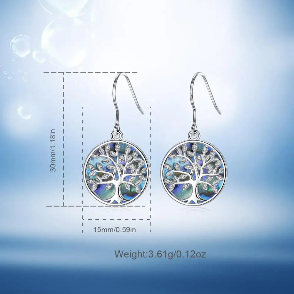 Real 925 Sterling Silver Tree of Life Earrings