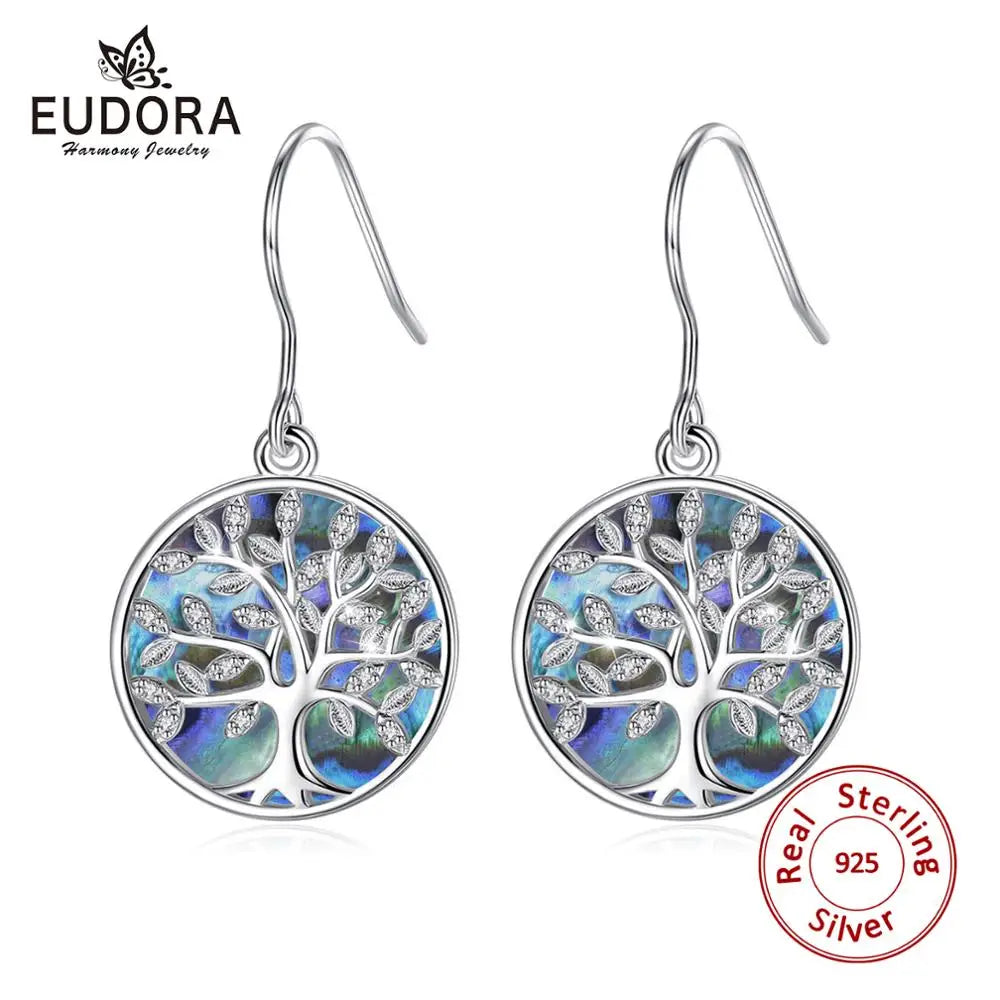 Real 925 Sterling Silver Tree of Life Earrings