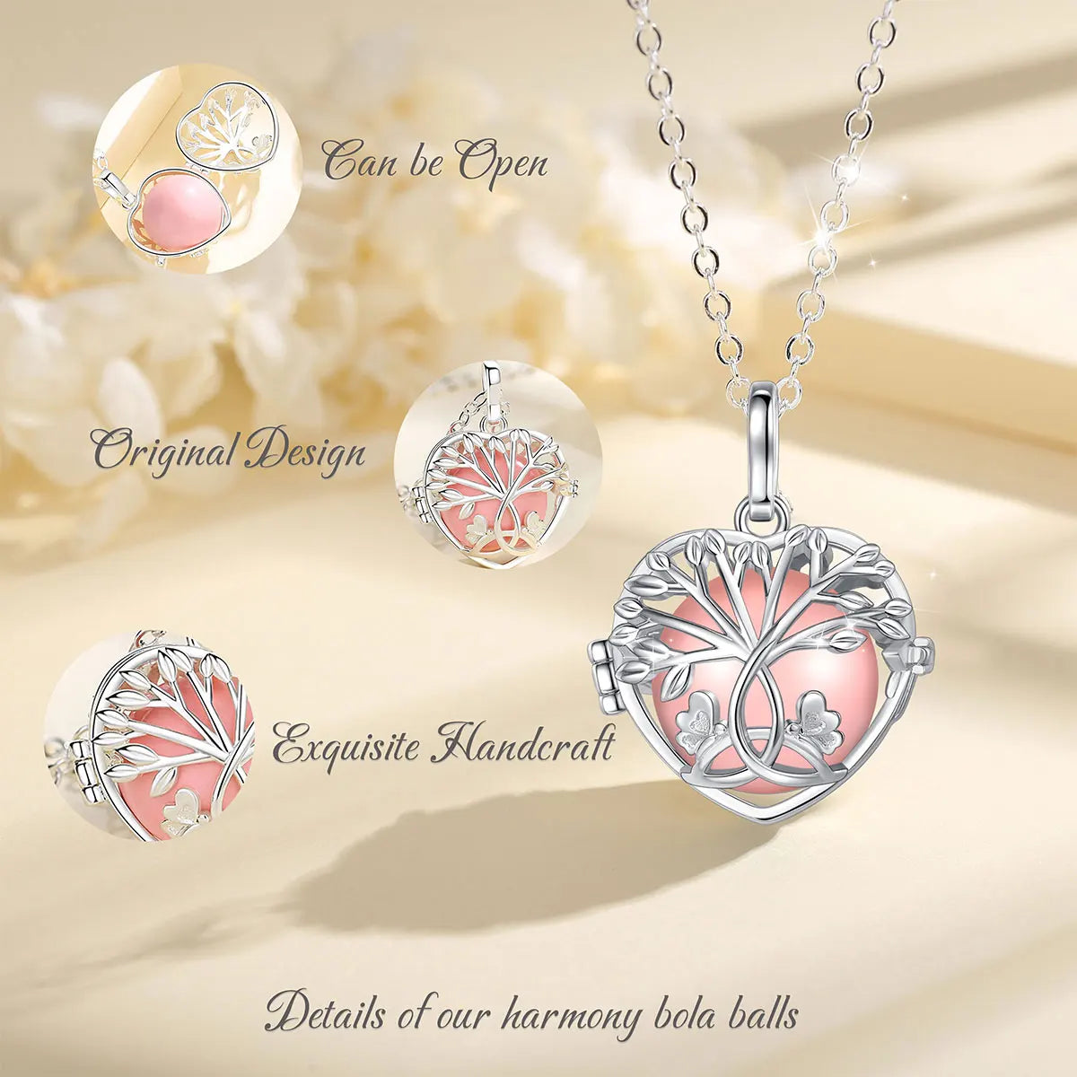 18mm Harmony Bola Ball Necklace White Gold Color Tree Of Life Pendant