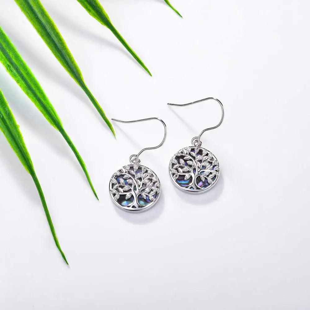 Real 925 Sterling Silver Tree of Life Earrings