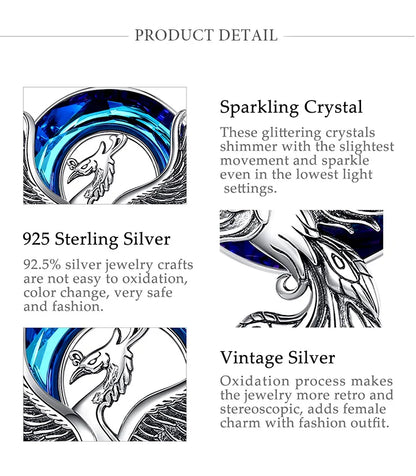 925 Sterling Silver Phoenix Neckalce Luxury Austrian Crystal