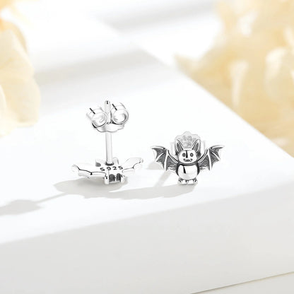 Real 925 Sterling Silver Cute Bat Stud Earrings