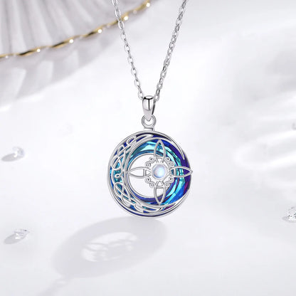 925 Sterling Silver Witch Knot Necklace with Austrian Crystal Moonstone