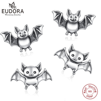 Real 925 Sterling Silver Cute Bat Stud Earrings