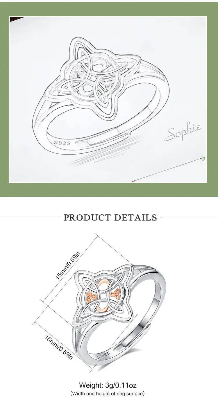 925 Sterling Silver Witch Knot Adjustable Ring