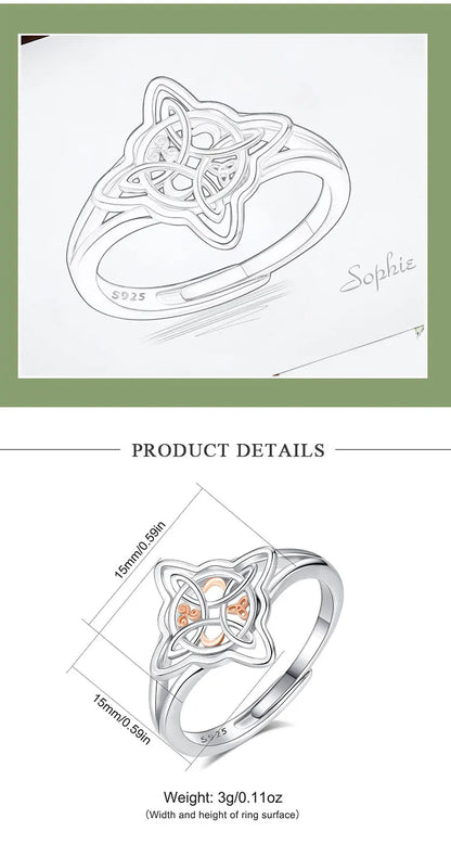 925 Sterling Silver Witch Knot Adjustable Ring