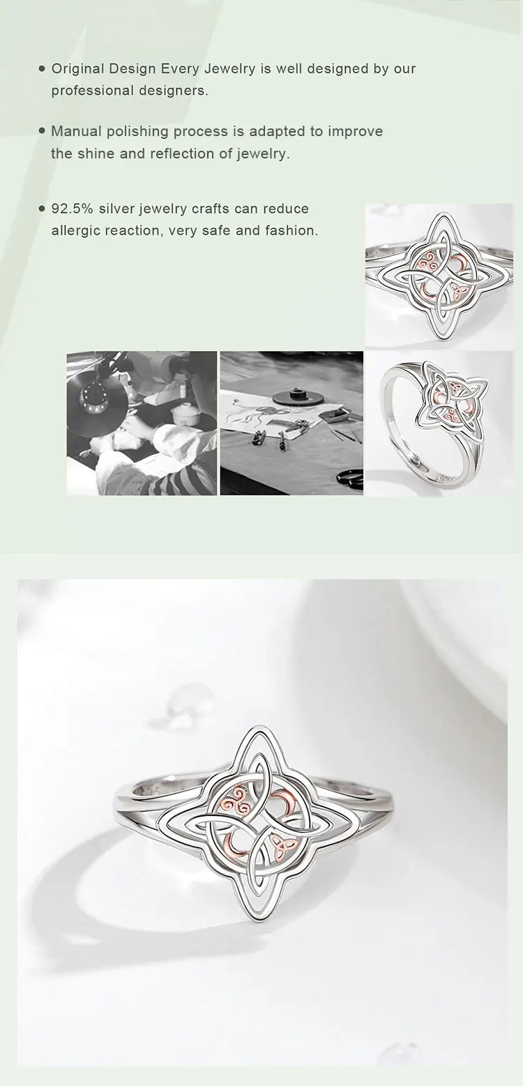 925 Sterling Silver Witch Knot Adjustable Ring