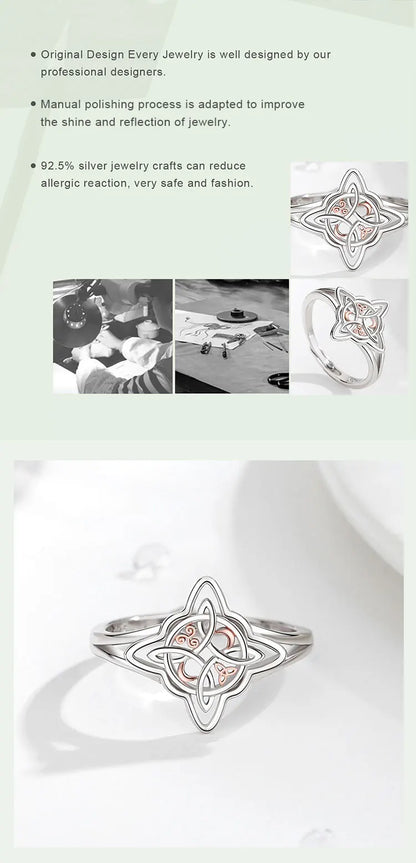 925 Sterling Silver Witch Knot Adjustable Ring