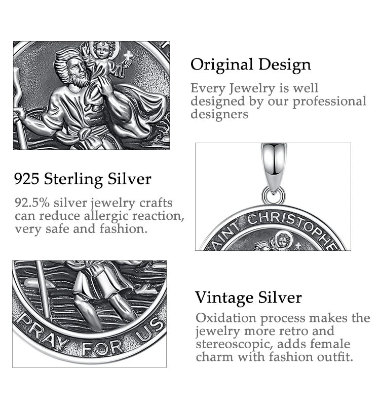 925 Sterling Silver St Christopher Necklace