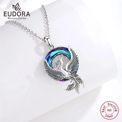 925 Sterling Silver Phoenix Neckalce Luxury Austrian Crystal