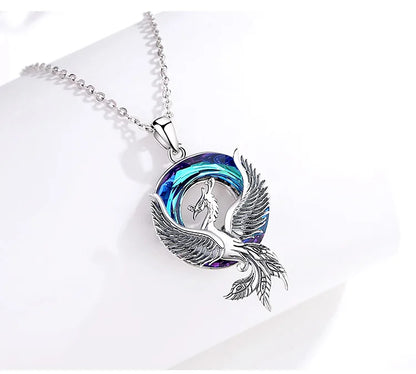 925 Sterling Silver Phoenix Neckalce Luxury Austrian Crystal