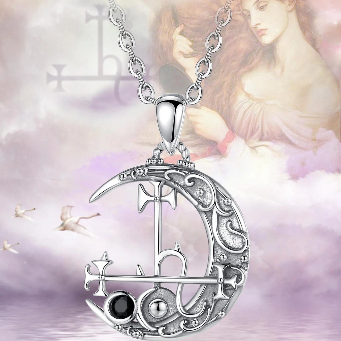 925 Sterling Silver Lilith Moon Necklace