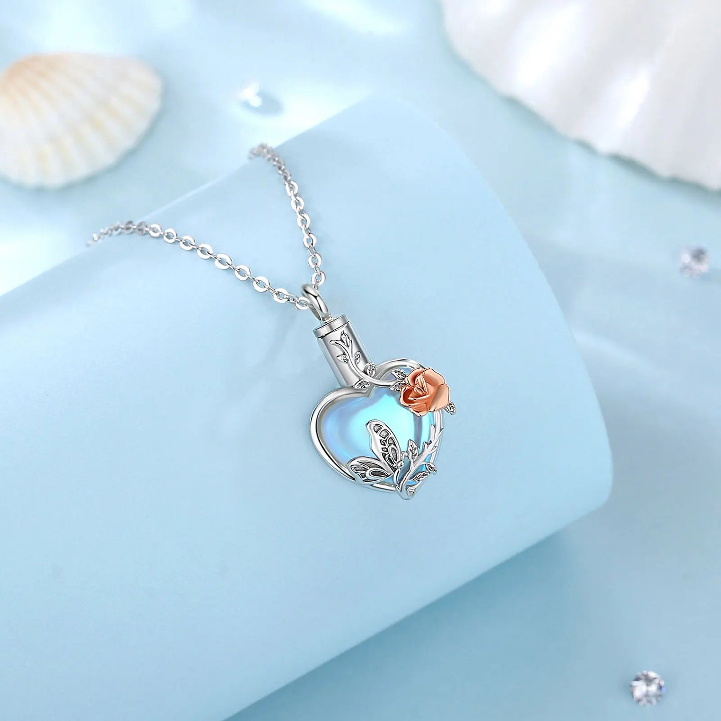 925 Sterling Silver Hummingbird Rose Ashes Urn Pendant