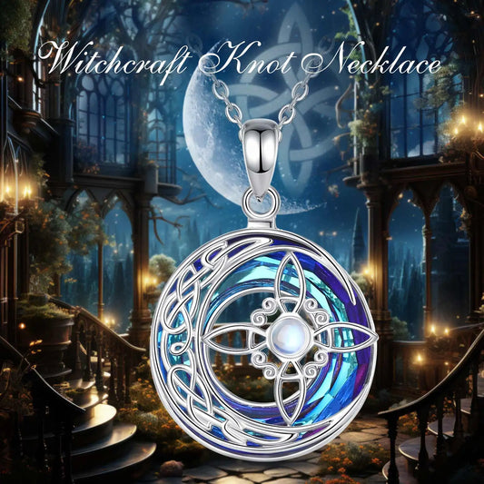 925 Sterling Silver Witch Knot Necklace with Austrian Crystal Moonstone