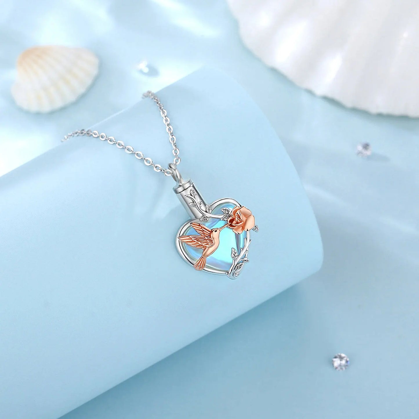 925 Sterling Silver Hummingbird Rose Ashes Urn Pendant