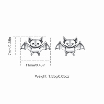 Real 925 Sterling Silver Cute Bat Stud Earrings