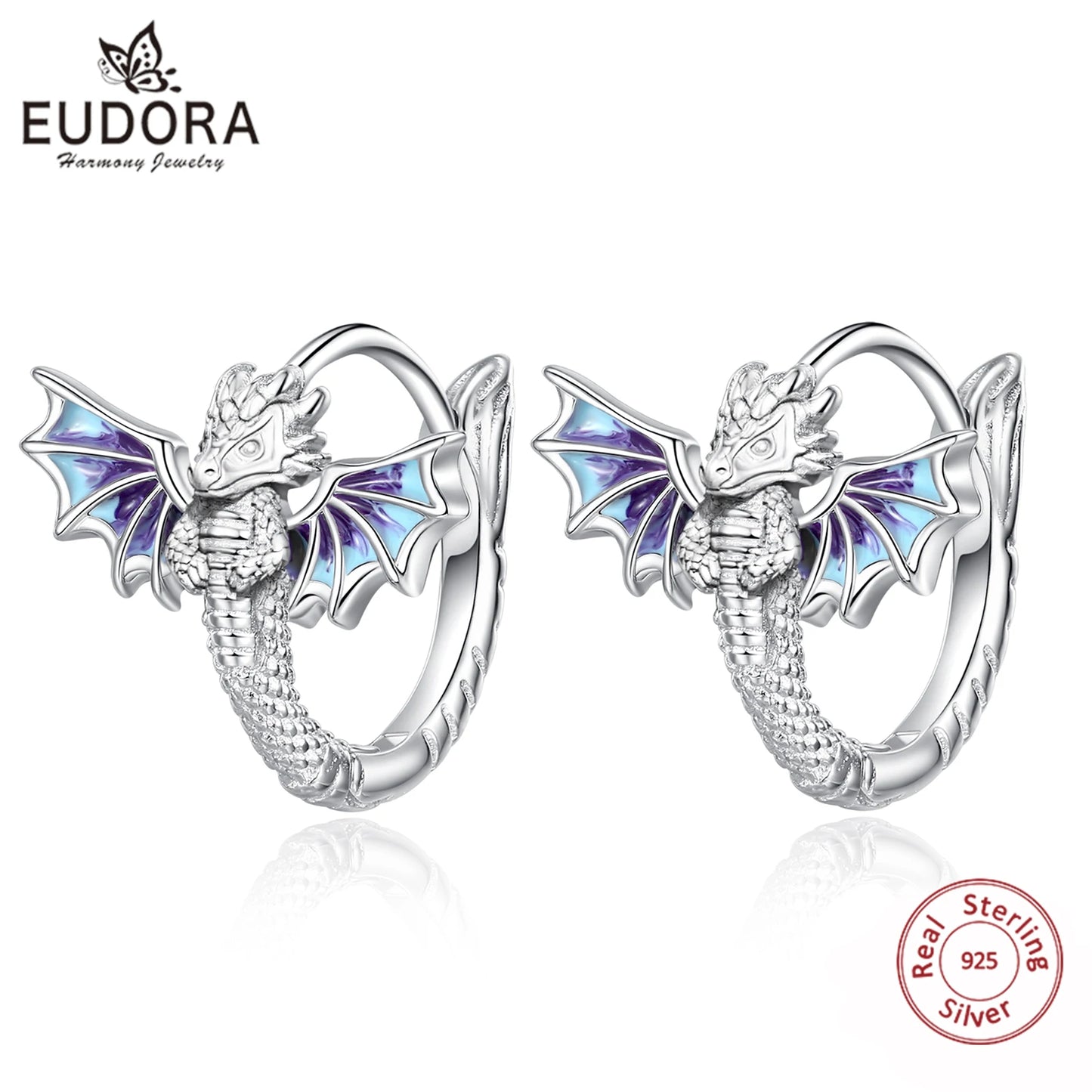 925 Sterling Silver Flying Dragon Hoop Earrings