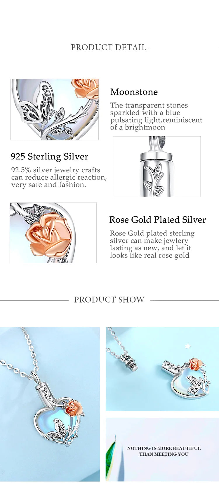 925 Sterling Silver Hummingbird Rose Ashes Urn Pendant