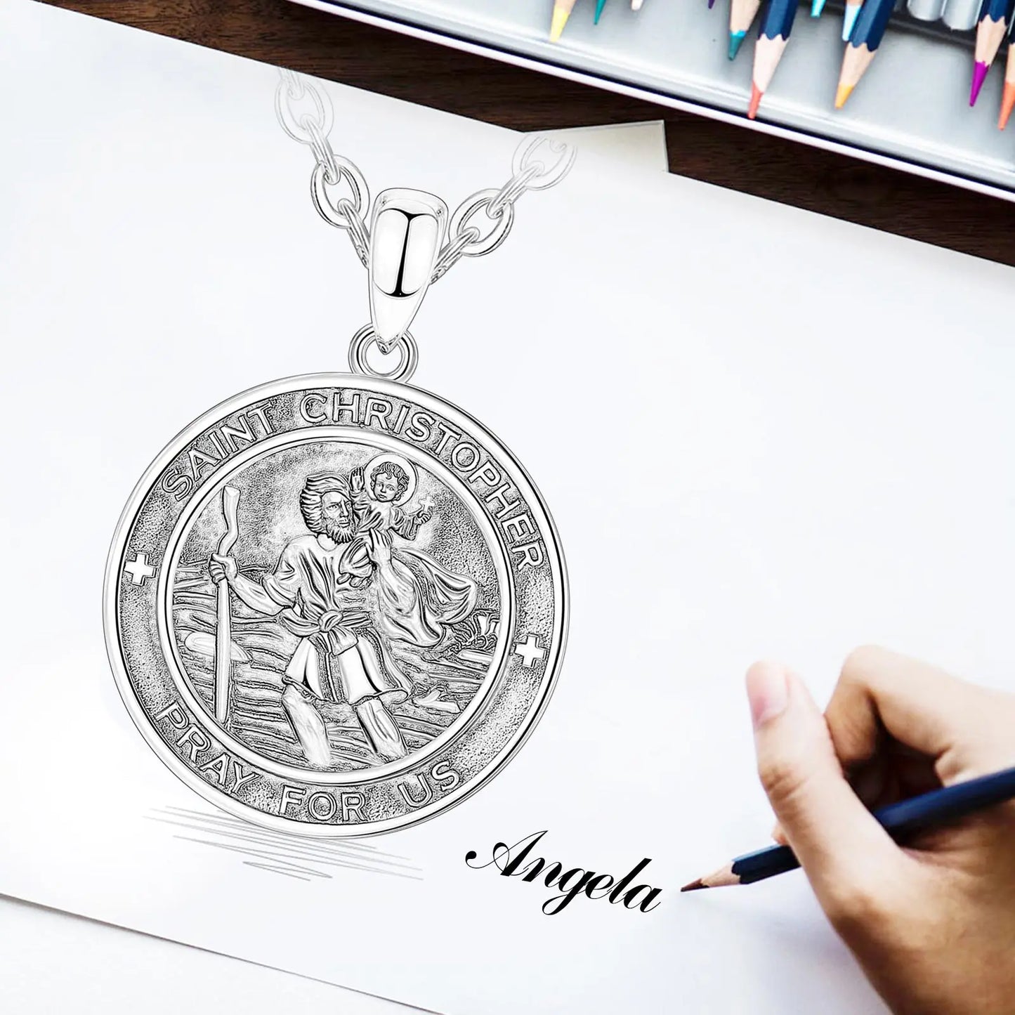 925 Sterling Silver St Christopher Necklace