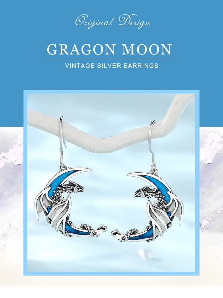 925 Sterling Silver dragon moon Earring