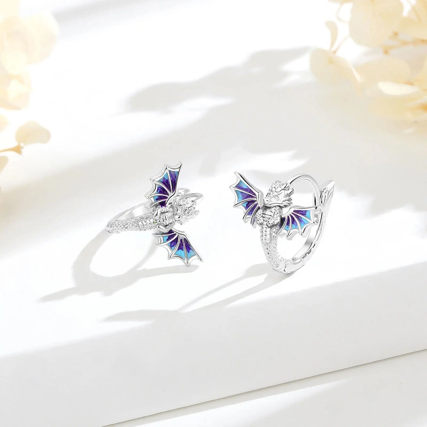925 Sterling Silver Flying Dragon Hoop Earrings