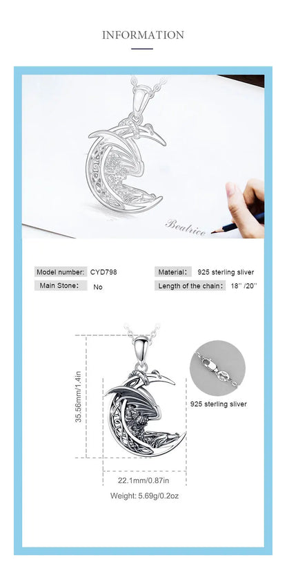 925 Sterling Silver Dragon Necklace Vintage Celtic Knot Moon Pendant
