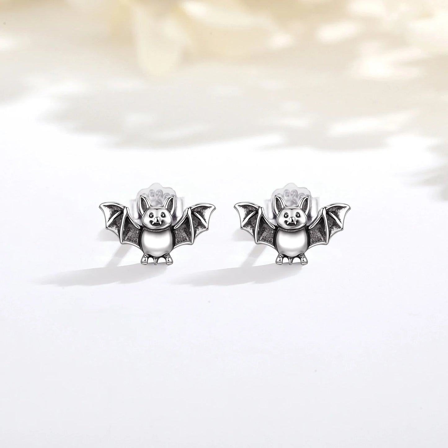 Real 925 Sterling Silver Cute Bat Stud Earrings