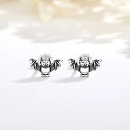 Real 925 Sterling Silver Cute Bat Stud Earrings