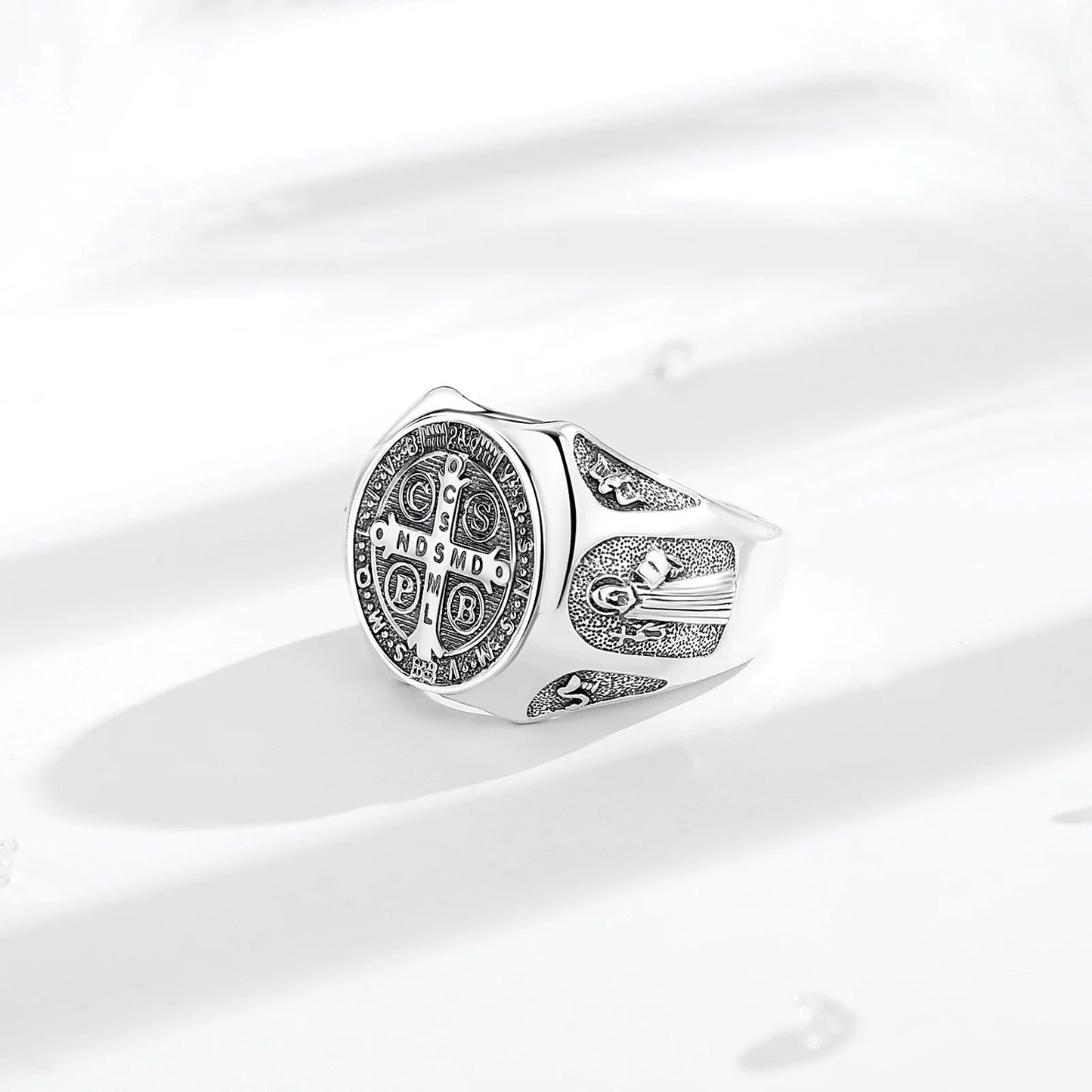 925 Sterling Silver Saint Benedict Adjustable Ring