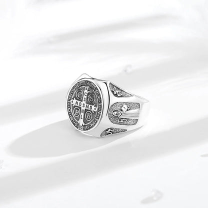 925 Sterling Silver Saint Benedict Adjustable Ring