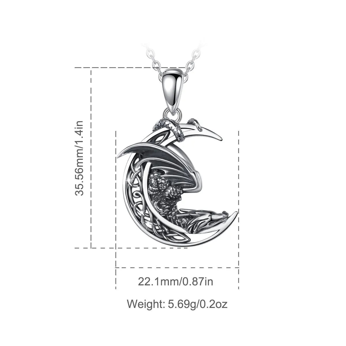 925 Sterling Silver Dragon Necklace Vintage Celtic Knot Moon Pendant