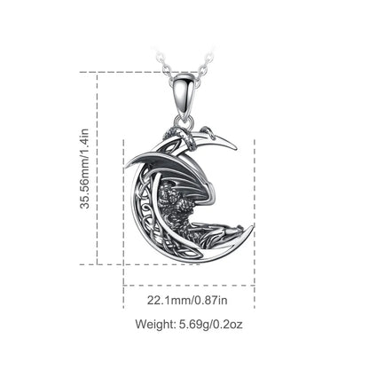 925 Sterling Silver Dragon Necklace Vintage Celtic Knot Moon Pendant