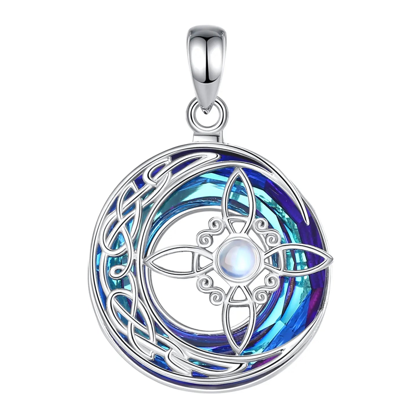 925 Sterling Silver Witch Knot Necklace with Austrian Crystal Moonstone
