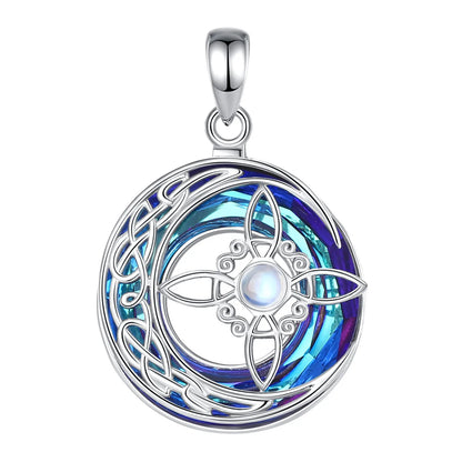 925 Sterling Silver Witch Knot Necklace with Austrian Crystal Moonstone