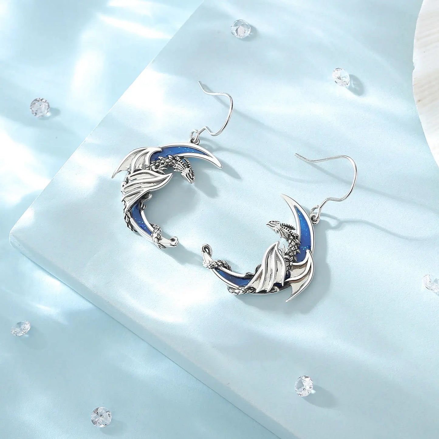 925 Sterling Silver dragon moon Earring