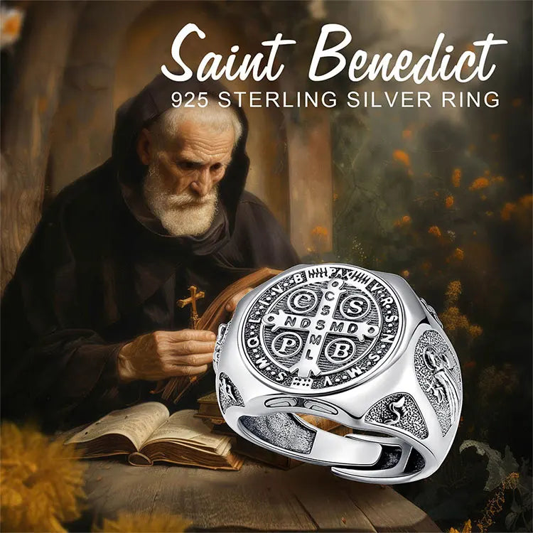 925 Sterling Silver Saint Benedict Adjustable Ring