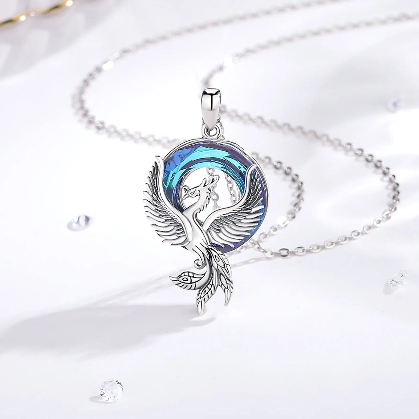 925 Sterling Silver Phoenix Neckalce Luxury Austrian Crystal