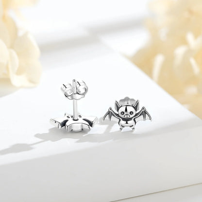 Real 925 Sterling Silver Cute Bat Stud Earrings