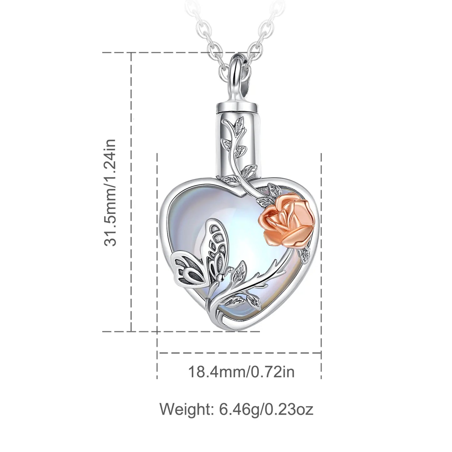 925 Sterling Silver Hummingbird Rose Ashes Urn Pendant