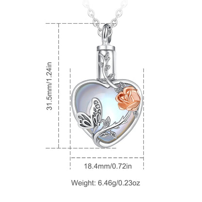 925 Sterling Silver Hummingbird Rose Ashes Urn Pendant