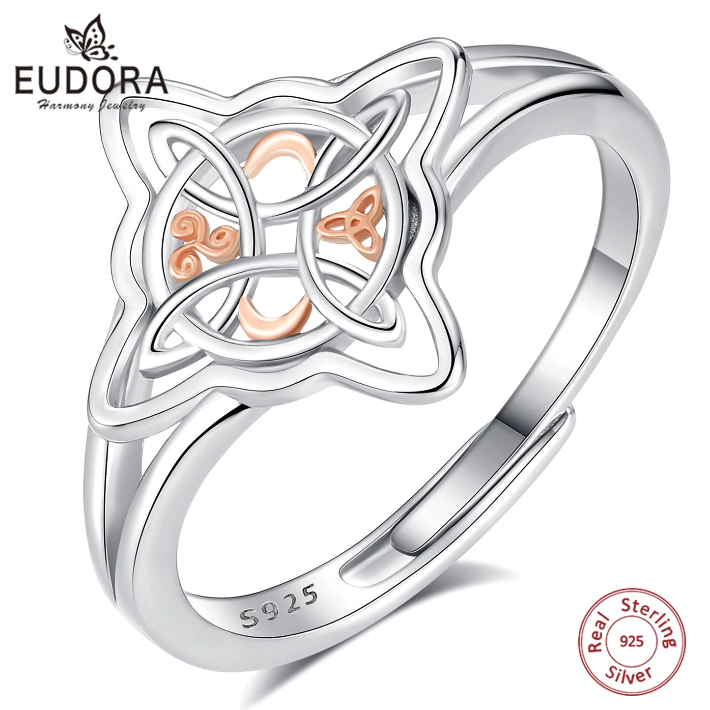 925 Sterling Silver Witch Knot Adjustable Ring