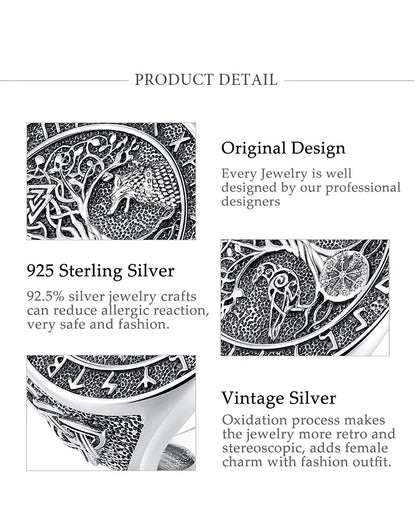 925 Sterling Silver Viking Raven Wolf Adjustable Ring