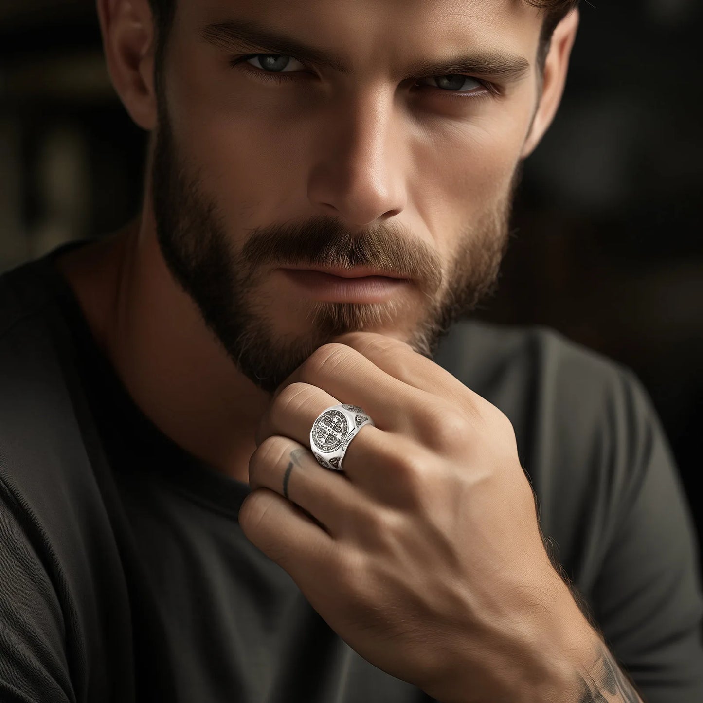 925 Sterling Silver Saint Benedict Adjustable Ring