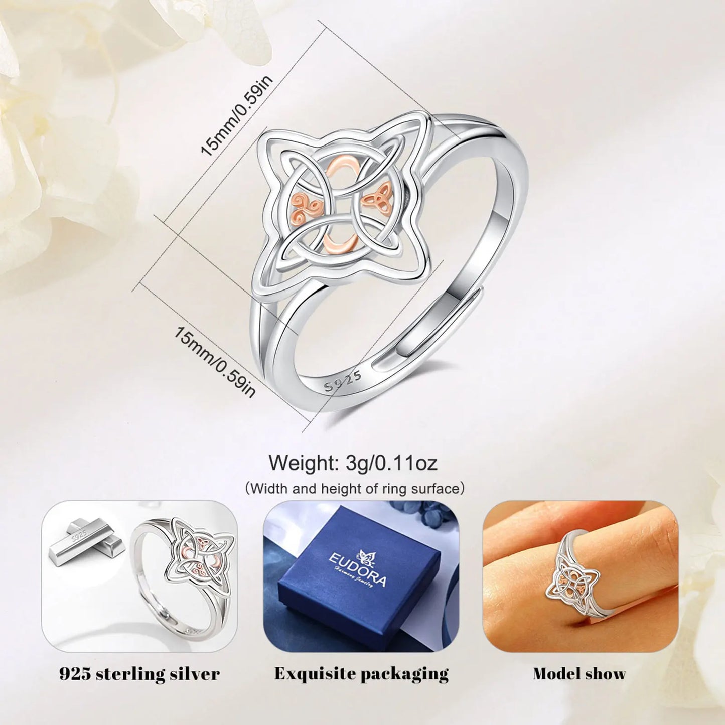 925 Sterling Silver Witch Knot Adjustable Ring