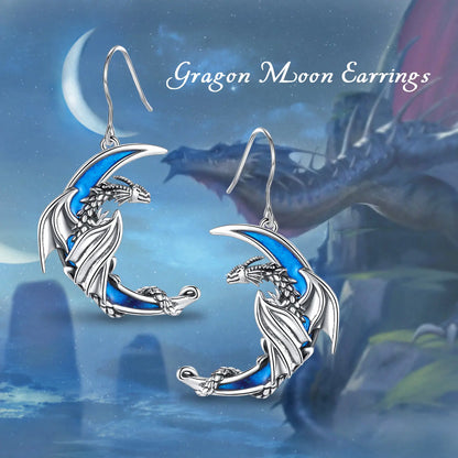 925 Sterling Silver dragon moon Earring