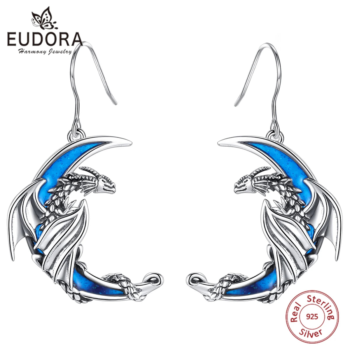 925 Sterling Silver dragon moon Earring