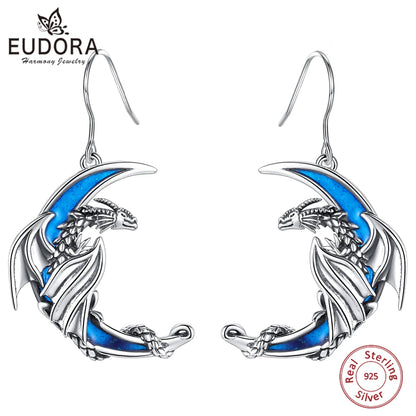 925 Sterling Silver dragon moon Earring